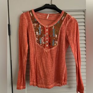 Burnt orange Free People Sequin Top